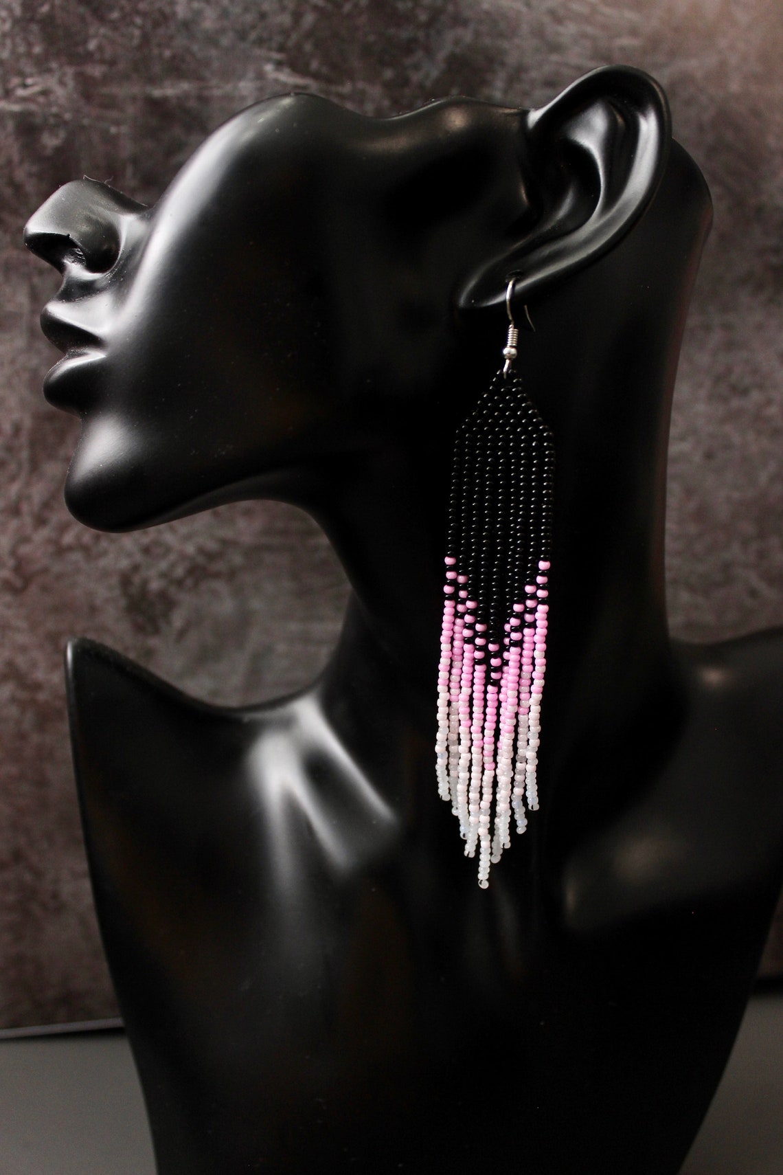 Rose Beaded Earrings Long Earrings Pastel Earrings Seed Bead Etsy