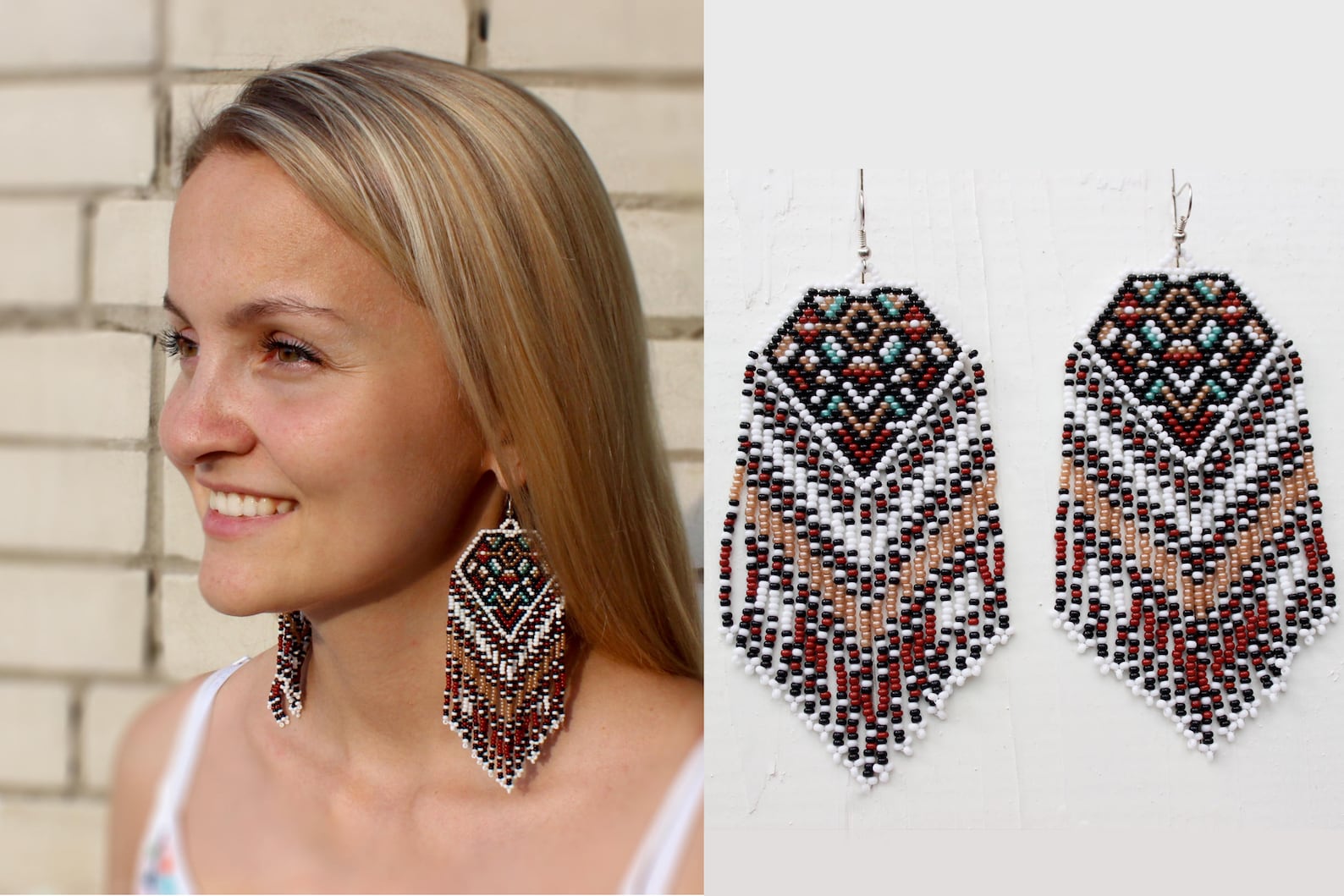 Boho Tribal Earrings Beaded Earrings Aztec Earrings Pyramid Etsy
