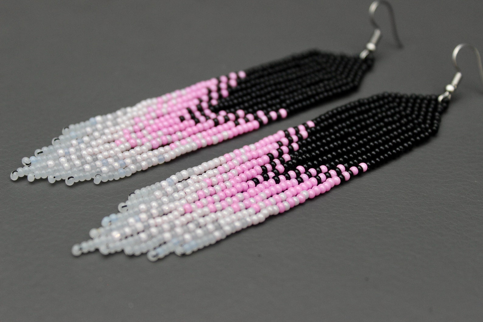 Rose Beaded Earrings Long Earrings Pastel Earrings Seed Bead Etsy