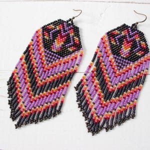 Beaded earrings, earrings with fringe, native beaded earrings, ethnic earrings, long earrings, ethnic style, boho style colorfull earrings image 3