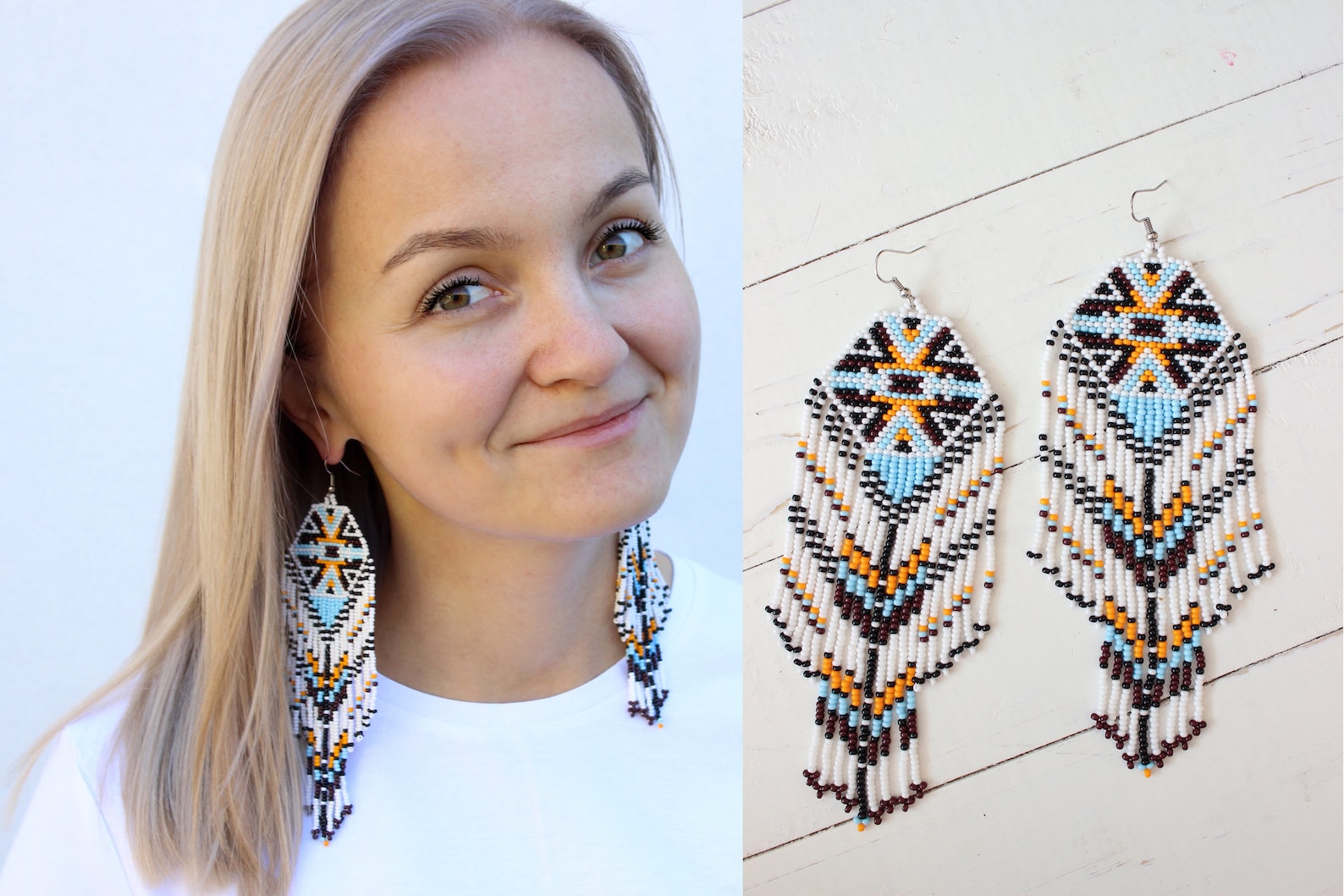 Boho Tribal Earrings Beaded Earrings Aztec Earrings Pyramid Etsy