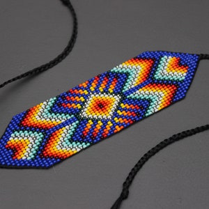 Geometric Huichol Bracelet, Tribal Geometric Bracelet, Beaded Cuff Bracelet, Native Beaded Bracelet, Seed Bead Bracelet, Authentic