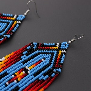 Blue Native American Beaded Earrings, Large Dangle Seed Bead Earrings ...