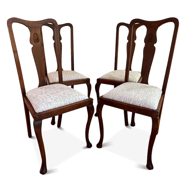 Antique Queen Anne Dining Chairs - High Back Mahogany Chairs