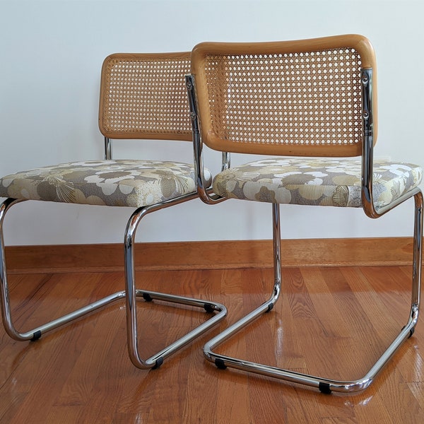 Marcel Breuer Cesca Style Chairs - Cane Back Dining Chairs - Cantilever Chrome Chair