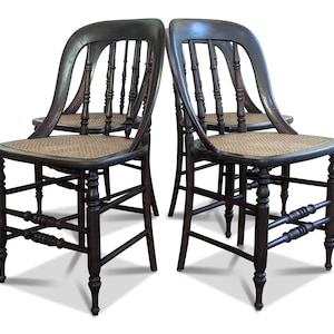 Spindle Bow Back Dining Chairs - Set of 4 Cane Chairs