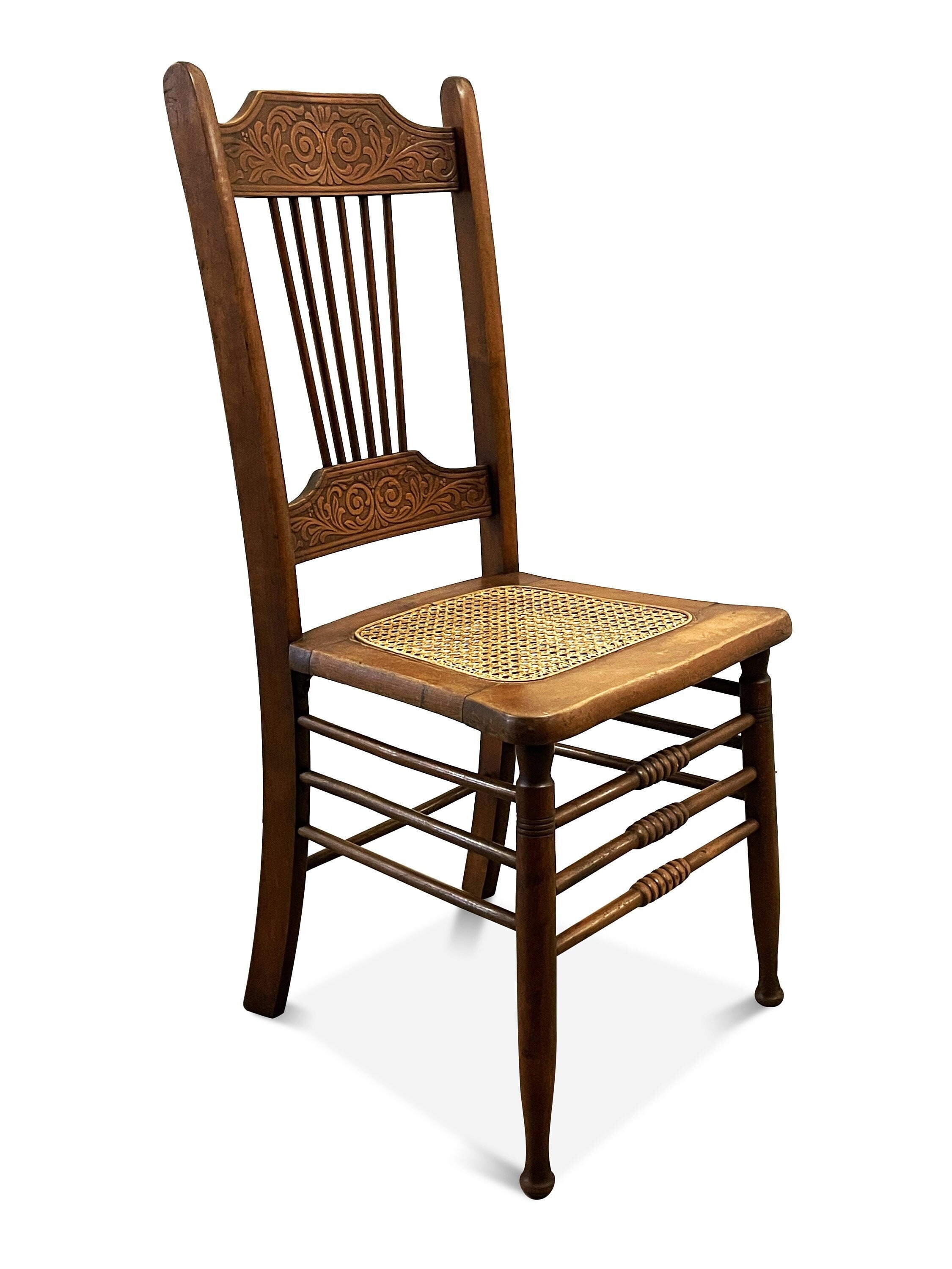 Pressed Back Cane Seat Chair Farmhouse Spindle Chair Etsy