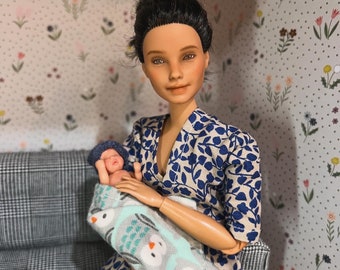 Liz and Cohen - Breastfeeding Doll Set / Mother and Baby doll set / Barbie Repaint / Art Doll