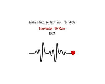 Stickdatei Herzschlag Herzlinie EKG Sofortdownload