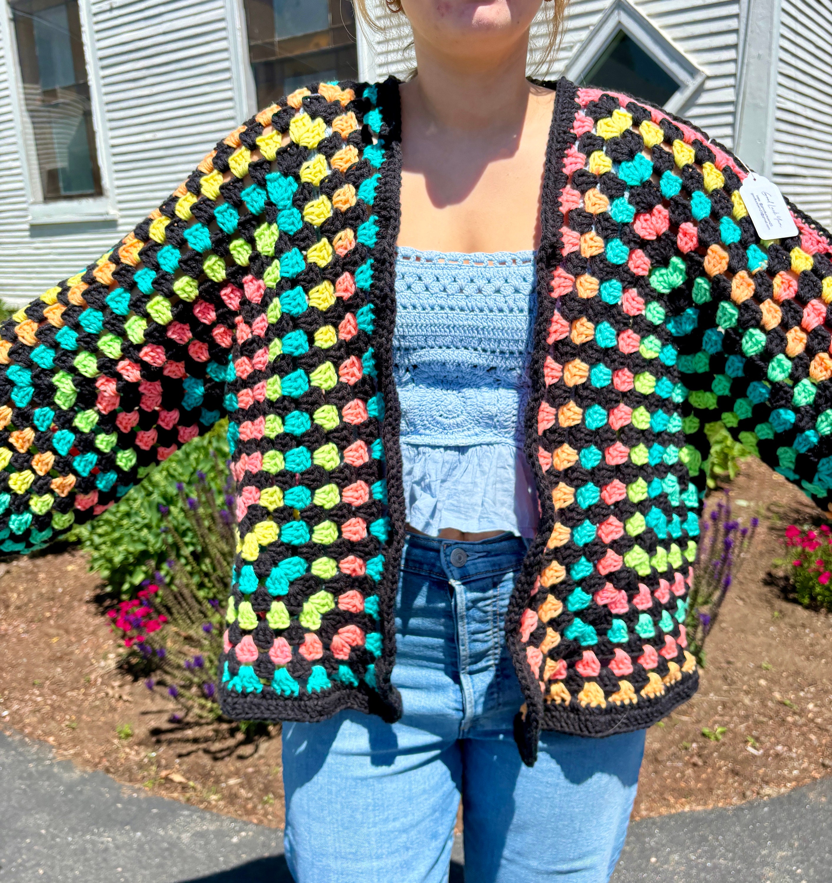 Crochet Granny Hexagon, Cardigan, Handmade, Trendy, Granny Square