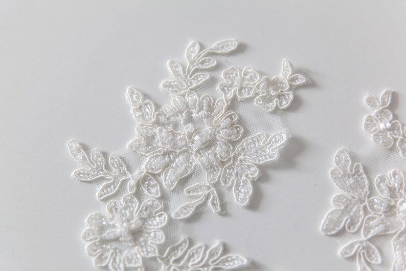 Beaded Lace Applique Floral Lace Applique Ivory Corded Lace Etsy