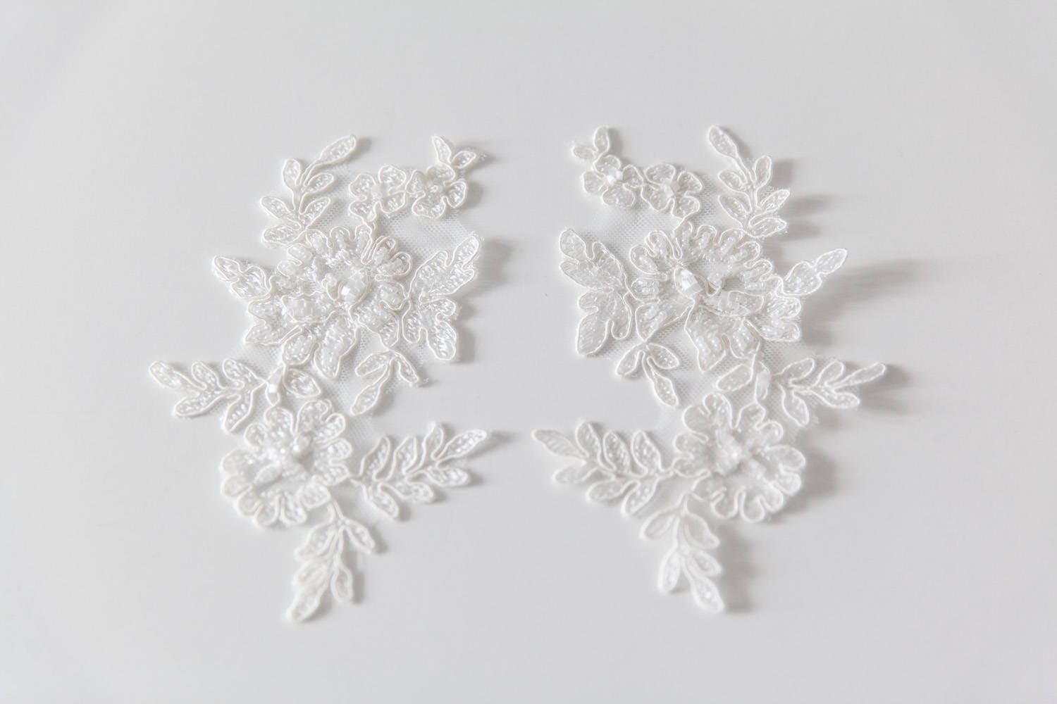 Beaded Lace Applique Floral Lace Applique Ivory Corded Lace Etsy