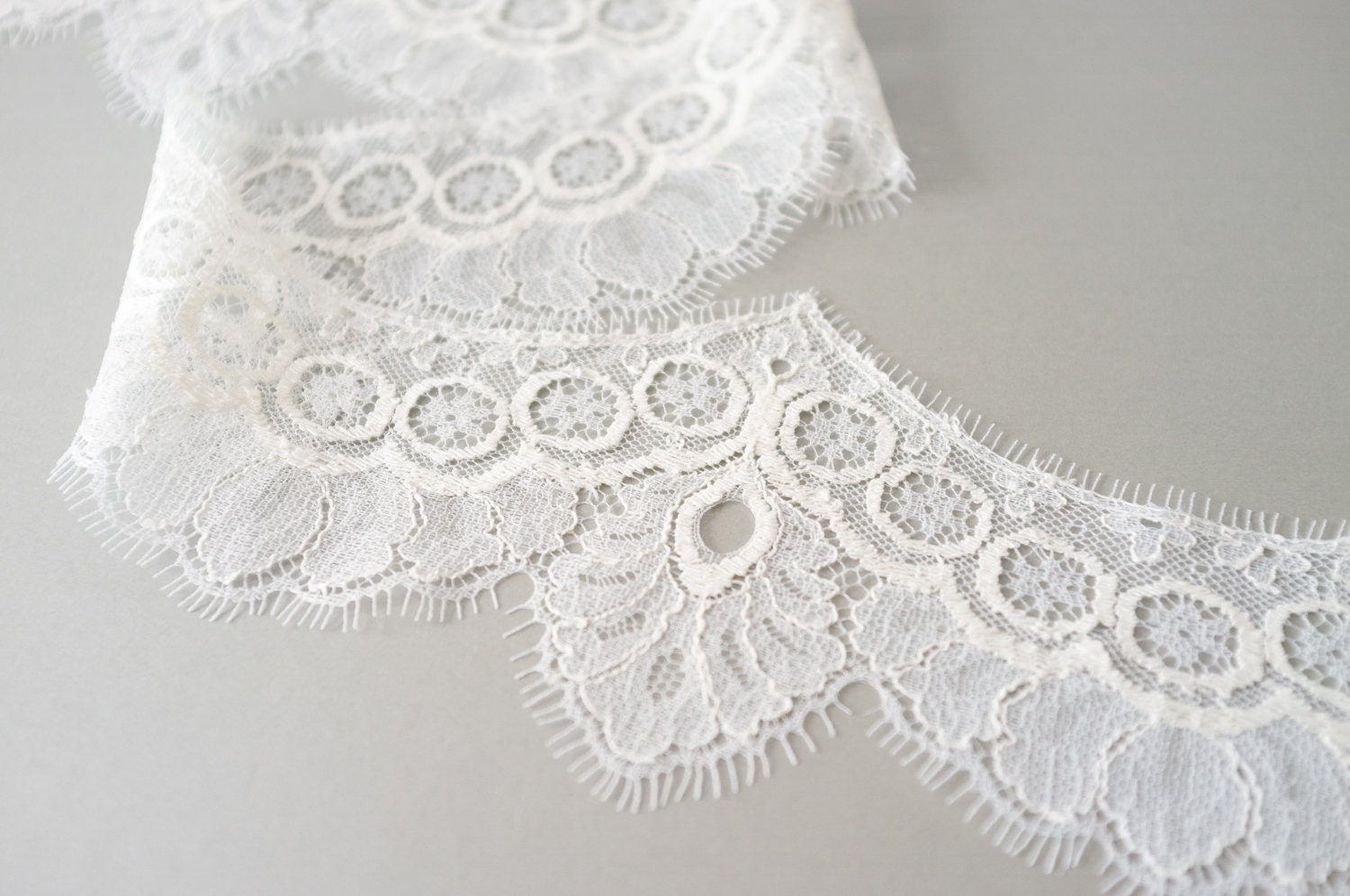 Embroidered Trim By the Yard 5 1/2" wide Ivory Satin with Scalloped Edges Embroidered Trim By the Yard 5 1/2" wide Ivory Satin with Scalloped Edges