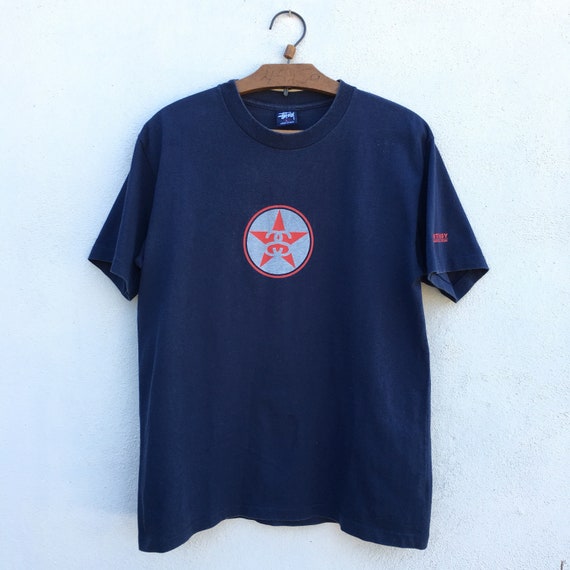 90s Stussy Monogram SS Logo Short Sleeve Cotton Shirts Navy - Size S