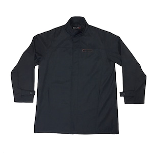 May include: A black long-sleeved jacket with a stand-up collar and a zip closure. The jacket has a small pocket on the left chest with the word "REISM" printed on it.
