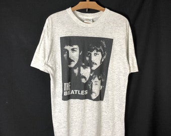 Vintage 90s The Beatles Black & white Face Paperthin Tshirt