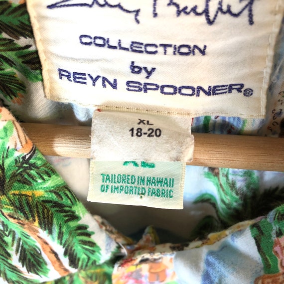90'S Reyn Spooner GUY BUFFET all-over print Hawaiian aloha shirt made in Hawaii men's XL box shirt vintage cotton blue type Vintage Second Hand