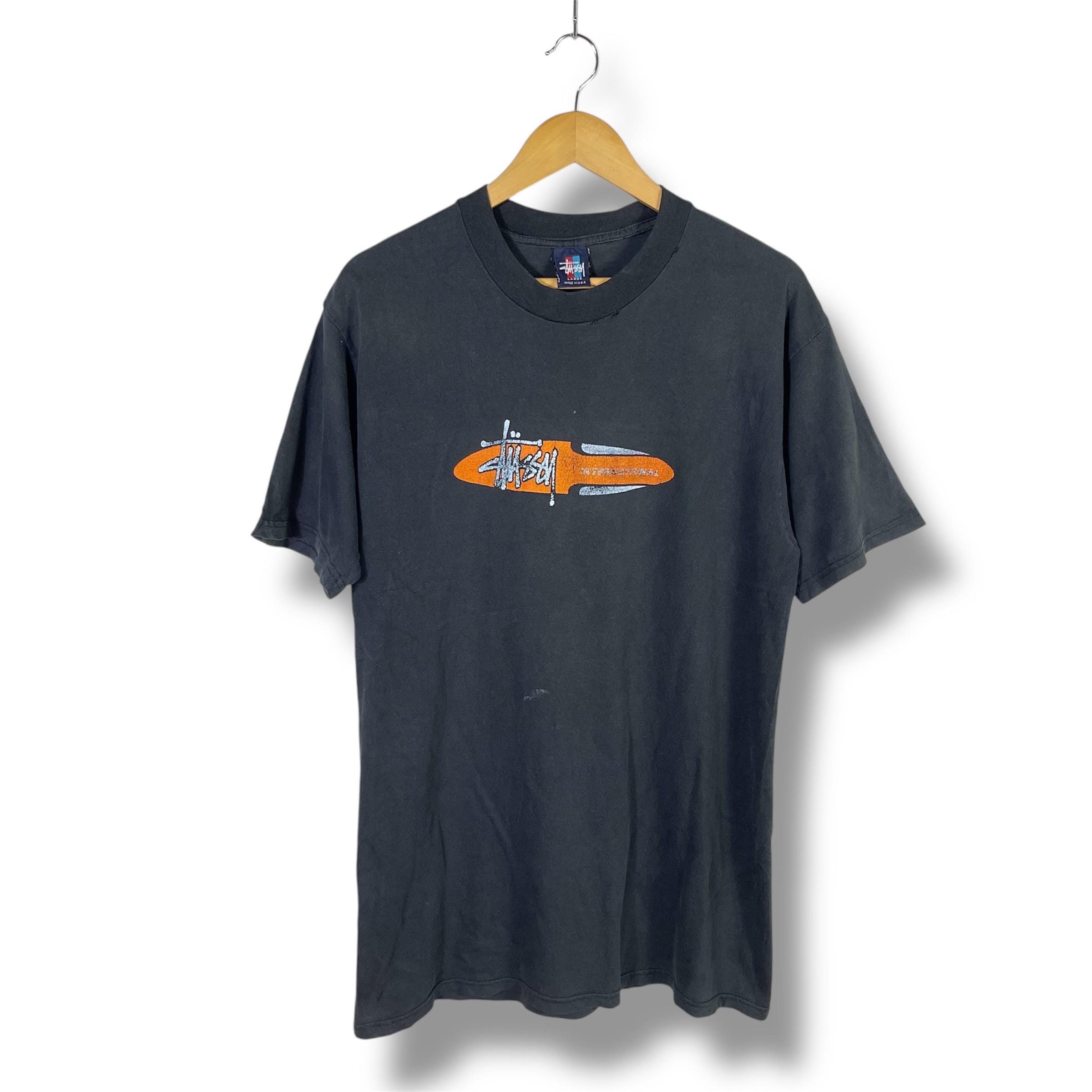 Vintage 90s Stussy International Oval Logo Distressed Tshirt Large