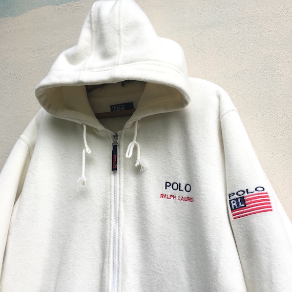 Rare Vintage POLO Ralph Lauren Embroidery Big Logo Usa Flag Fleece