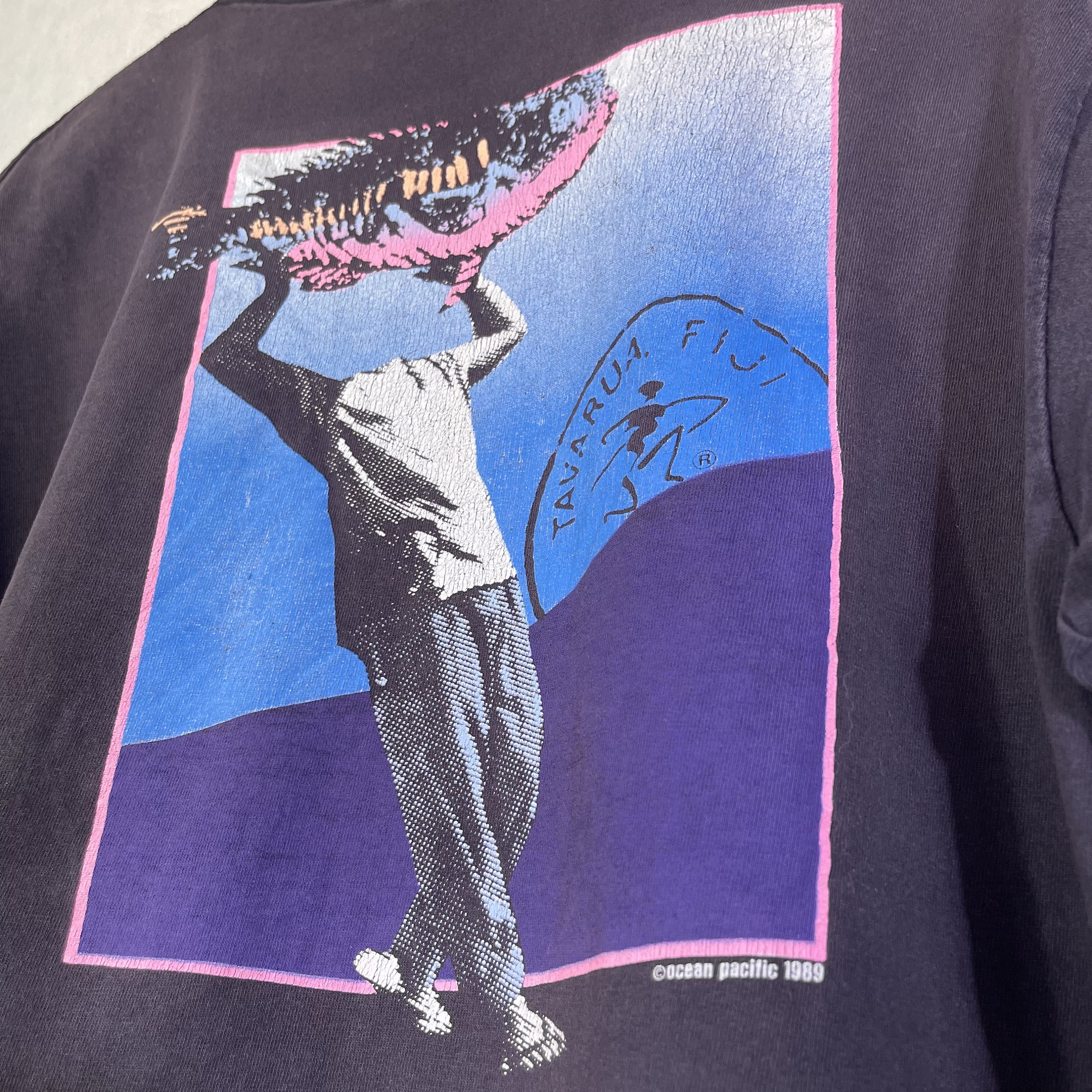 Vintage 1989 Ocean Pacific Surf T-shirt, Headless Surfer Graphic 