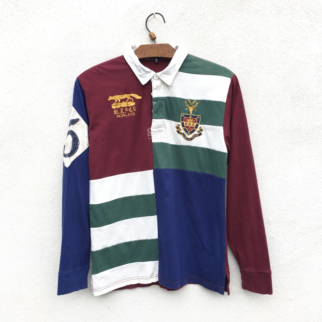Vintage Polo Ralph Lauren Rugby Stripe Colour Block Embroidery
