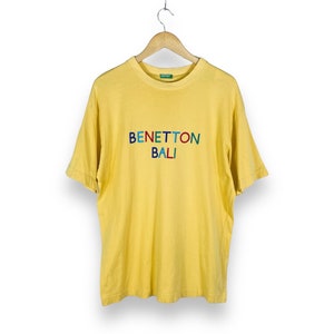 Rare! Vintage 90s Benetton Bali Multicolour Embroidery Spell Out Tshirt Soft Thin Large