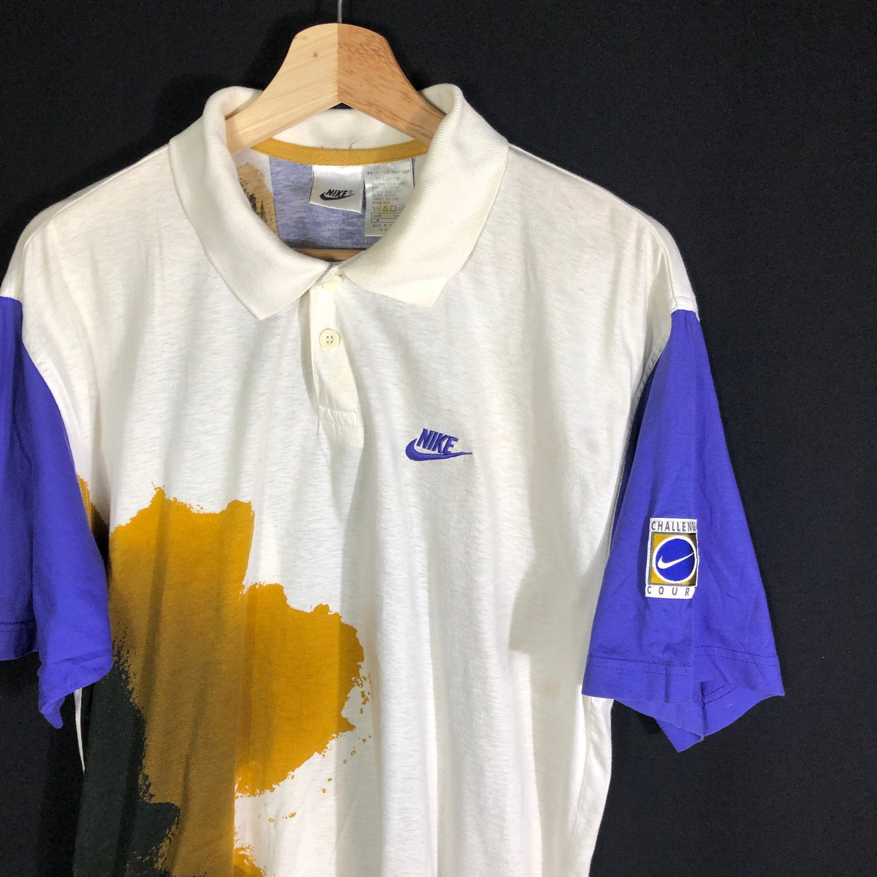 Rare!! Vintage 90s Nike Challenge Court Embroidery Logo Polo Shirt 