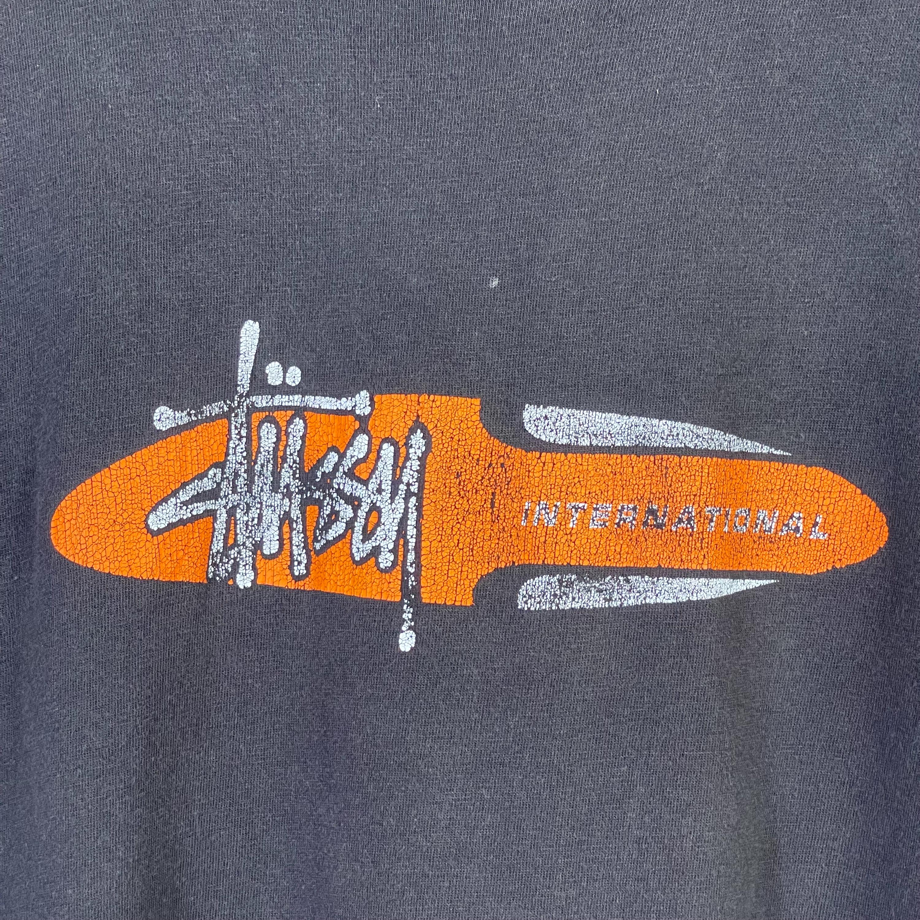 Vintage 90s Stussy International Oval Logo Distressed Tshirt Large 