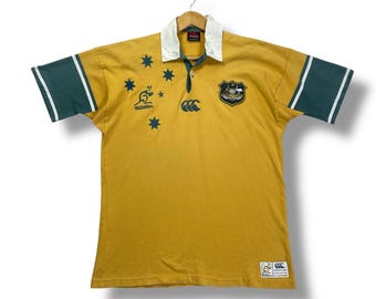 Polo rugby Australie Wallabies vintage Oxford coton jaune vert - Vêtements Polo rugby Australie Wallabies vintage Oxford coton jaune vert - Vêtements