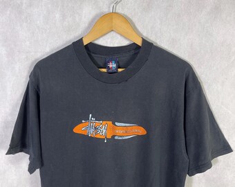 Vintage 90s Stussy International Oval Logo Distressed Tshirt Large