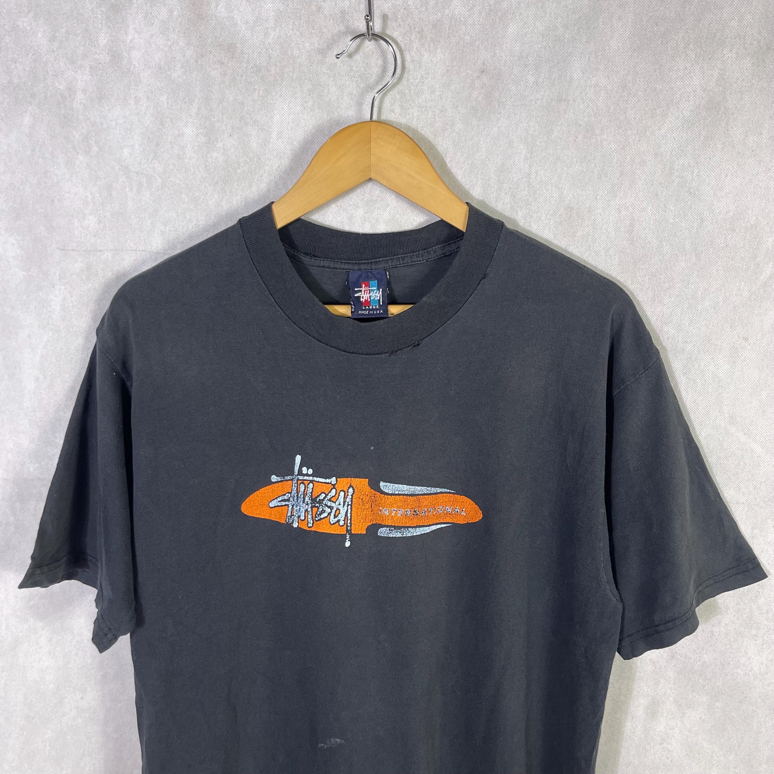 Vintage 90s Stussy International Oval Logo Distressed Tshirt Large