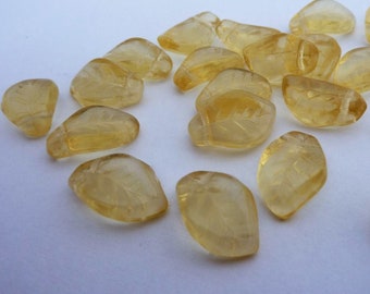 Vintage Czech Glass Large Leaf Beads - Soft Yellow x 20