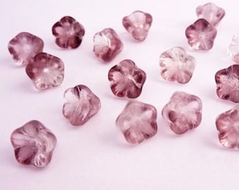 Czech Glass Flower Beads - Clear and Amethyst Combination x 20