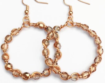 KIT - Wired Hoop Earrings Kit. Capri Rose Gold DIY Wired Wrapped Hoop Earrings. Make It Yourself. Jewellery Making. Gift Idea