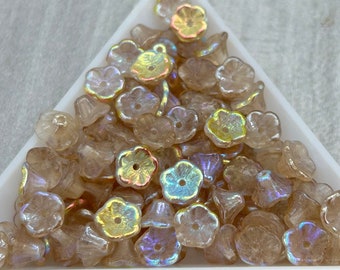 Czech Glass Flower Beads - Crystal Lemon Rainbow x 20