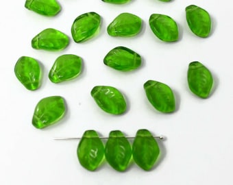 Vintage Czech Glass Large Leaf Beads - Grass Green x 20