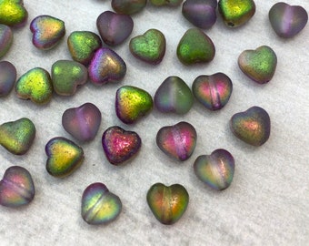 6mm Czech Glass Hearts - Etched Crystal Magic Orchid x 20