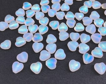 6mm Czech Glass Hearts - Crystal AB Etched x 20