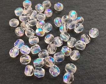 4mm Crystal Clear AB | Fire Polished Czech Glass Beads | 50 Pcs