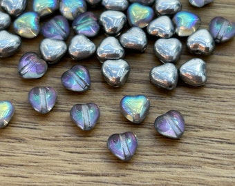 6mm Czech Glass Hearts - Crystal Silver Rainbow x 20