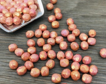 4mm Chalk White Red Lustre | Fire Polished Czech Glass Beads | 50 Pcs