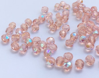 4mm Rosaline AB | Pale Pink AB Fire Polished Czech Glass Beads | 50 Pcs