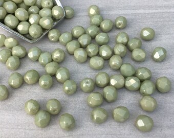 6mm Chalk White Mint Lustre | Fire Polished Czech Glass Beads | 25 Pcs