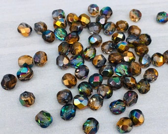 6mm Crystal Magic Copper | Fire Polished Czech Glass Beads | 25 Pcs