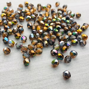 4mm Crystal Magic Copper | Fire Polished Czech Glass Beads | 50 Pcs