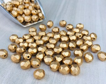 6mm Metallic Aztec Gold | Semi Matte | Fire Polished Czech Glass Beads | 25 Pcs