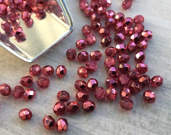 4mm Crystal Rose Metallic Ice | Fire Polished Czech Glass Beads | 50 Pcs