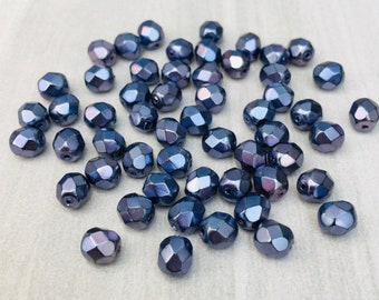 6mm Jet Heavy Metal Persian Blue | Metallic | Fire Polished Czech Glass Beads | 25 Pcs