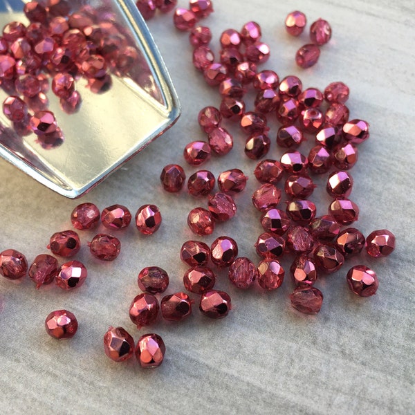 4mm Crystal Rose Metallic Ice | Fire Polished Czech Glass Beads | 50 Pcs