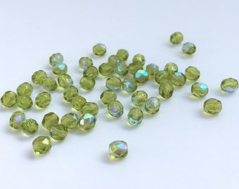 4mm Olivine AB | Olive Green Fire Polished Czech Glass Beads | 50 Pcs